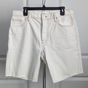 Frame Denim Shorts Le Slouch Bermuda Length Raw Cut Hem Loose Fit Ecru 29 NWT